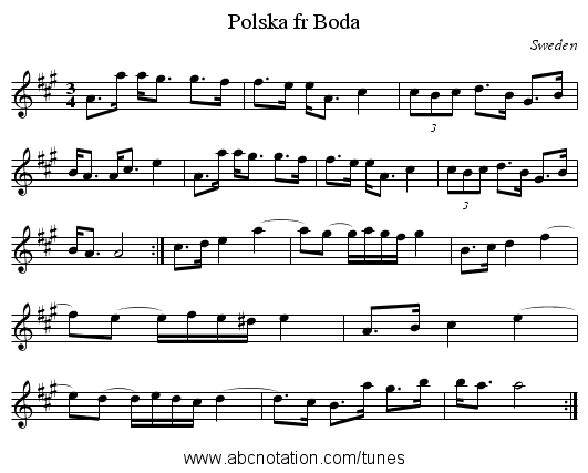 Polska fr Boda - staff notation