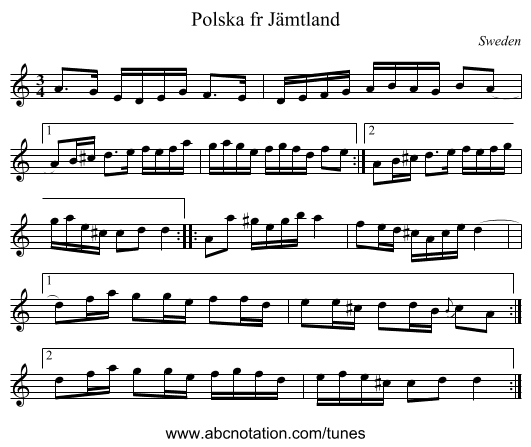 Polska fr Jämtland - staff notation