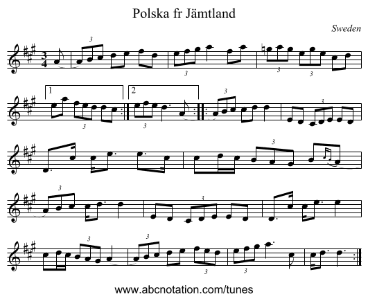 Polska fr J&auml;mtland - staff notation