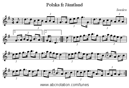 Polska fr J&auml;mtland - staff notation