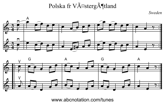 Polska fr Västergötland - staff notation