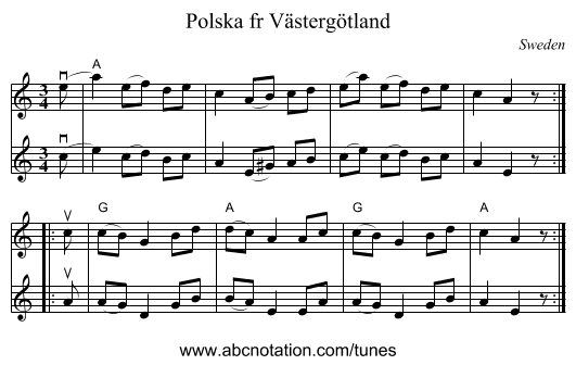 Polska fr Västergötland - staff notation
