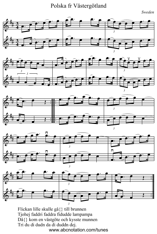 Polska fr Västergötland - staff notation