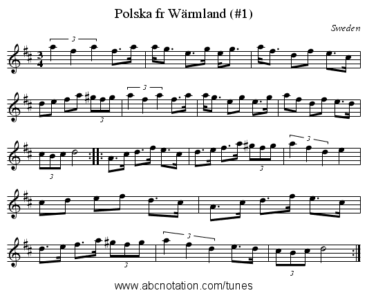 Polska fr W&auml;rmland (#1) - staff notation