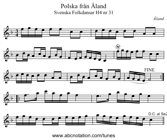 Polska från Åland - staff notation