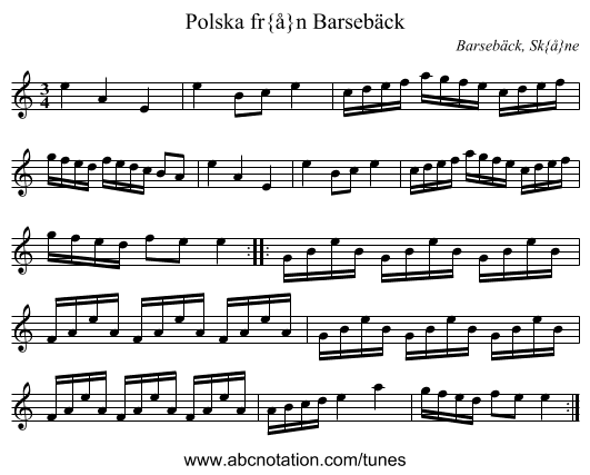 Polska från Barsebäck - staff notation
