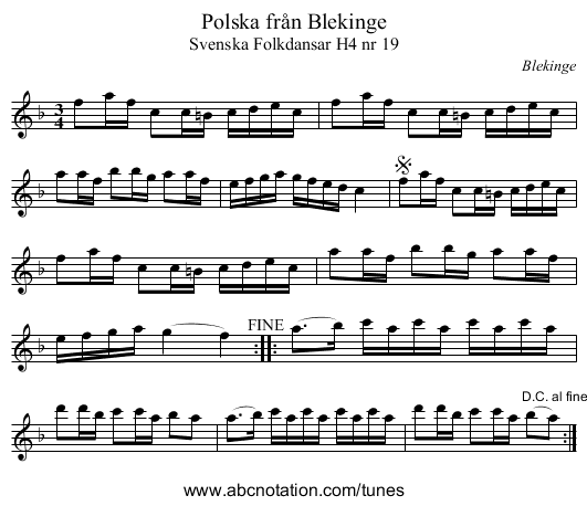 Polska från Blekinge - staff notation