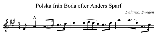 Polska fr&aring;n Boda efter Anders Sparf - staff notation