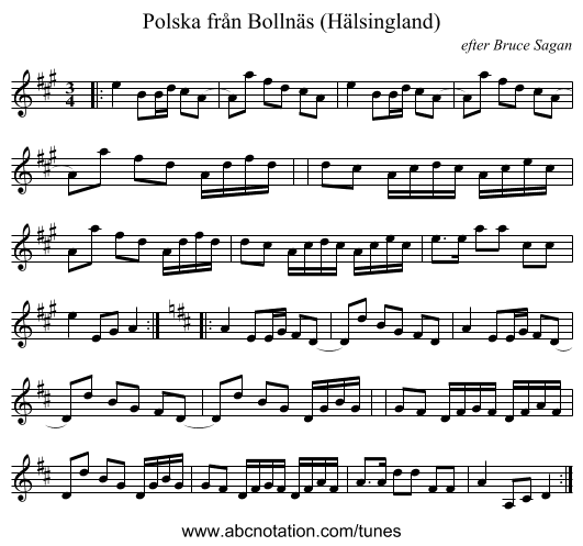 Polska från Bollnäs (Hälsingland) - staff notation