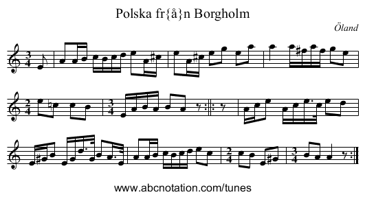 Polska fr&aring;n Borgholm - staff notation
