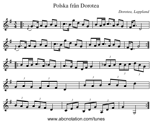 Polska från Dorotea - staff notation