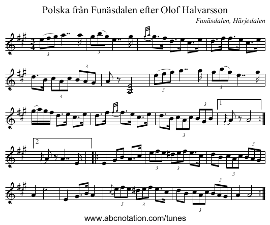 Polska från Funäsdalen efter Olof Halvarsson - staff notation