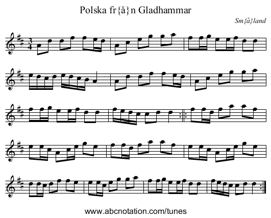 Polska fr&aring;n Gladhammar - staff notation