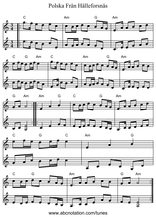 Polska Från Hälleforsnäs - staff notation