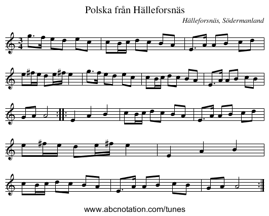 Polska från Hälleforsnäs - staff notation