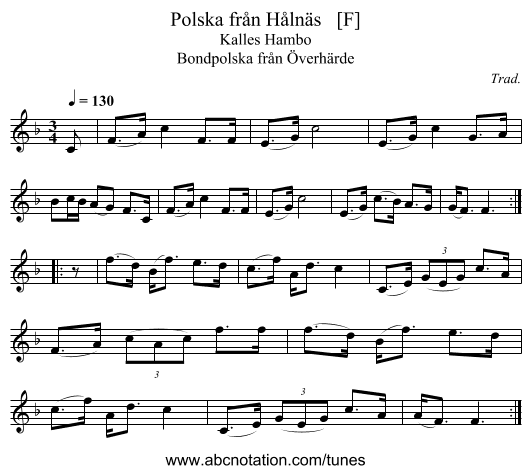 Polska fr&aring;n H&aring;ln&auml;s   [F] - staff notation