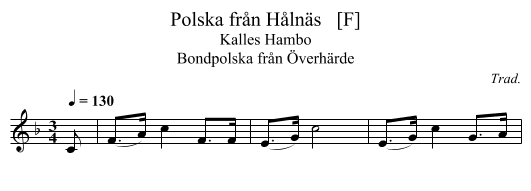 Polska fr&aring;n H&aring;ln&auml;s   [F] - staff notation