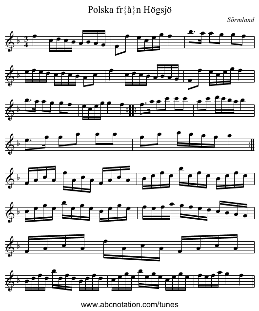 Polska fr&aring;n H&ouml;gsj&ouml; - staff notation