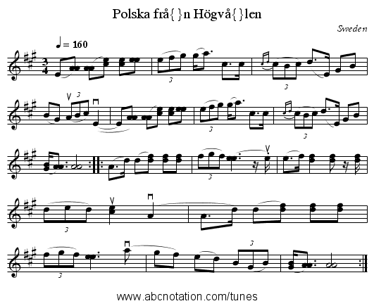 Polska från Högvålen - staff notation