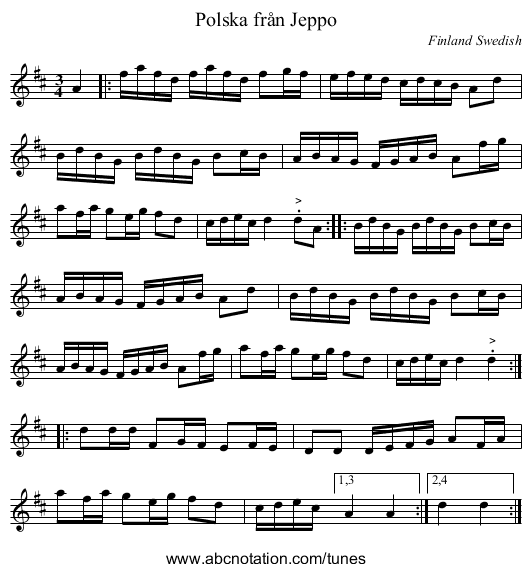 Polska från Jeppo - staff notation