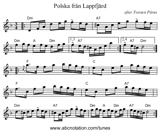 Polska fr&aring;n Lappfj&auml;rd - staff notation
