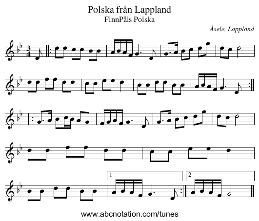 Polska från Lappland - staff notation