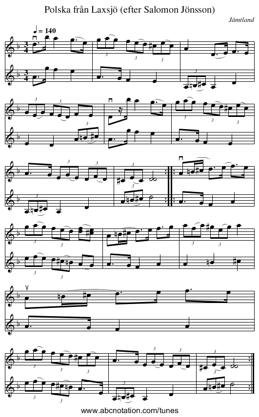 Polska från Laxsjö (efter Salomon Jönsson) - staff notation