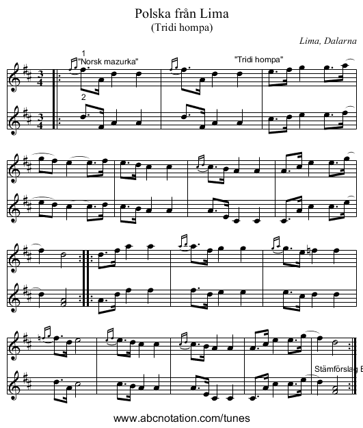 Polska från Lima - staff notation