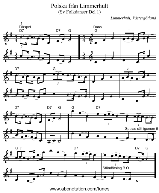 Polska från Limmerhult - staff notation
