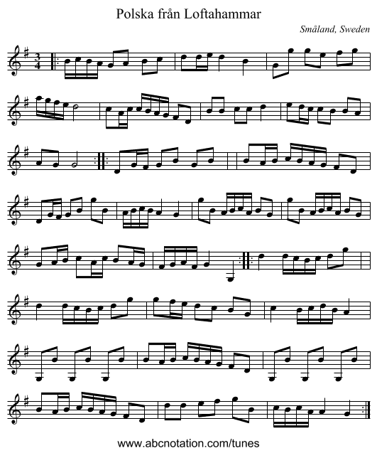 Polska fr&aring;n Loftahammar - staff notation