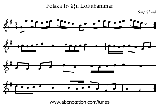 Polska fr&aring;n Loftahammar - staff notation