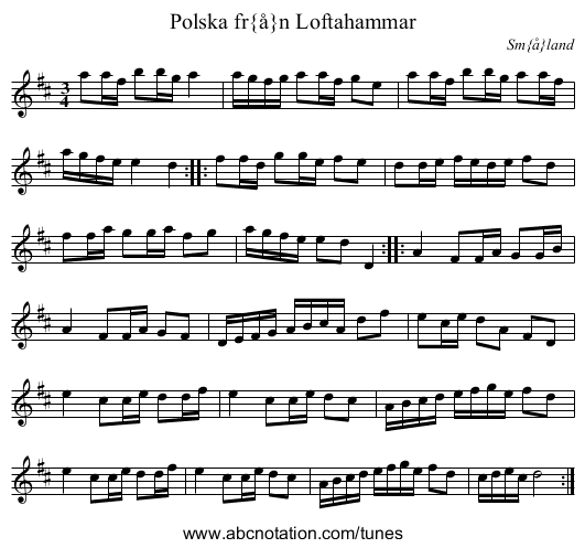 Polska fr&aring;n Loftahammar - staff notation