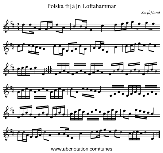 Polska fr&aring;n Loftahammar - staff notation