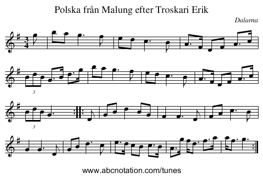 Polska från Malung efter Troskari Erik - staff notation