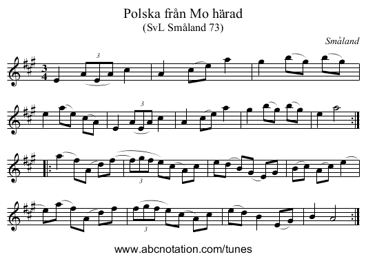 Polska från Mo härad - staff notation