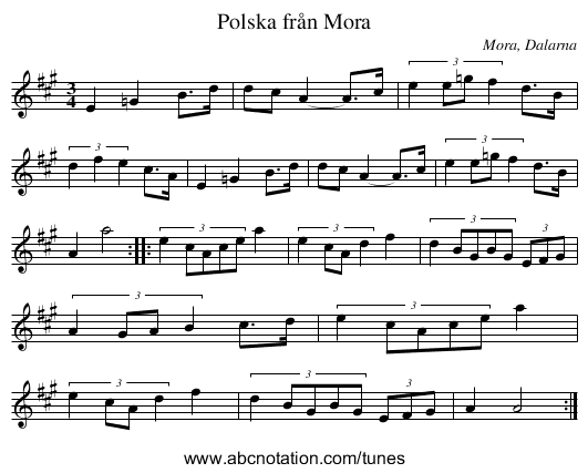 Polska från Mora - staff notation