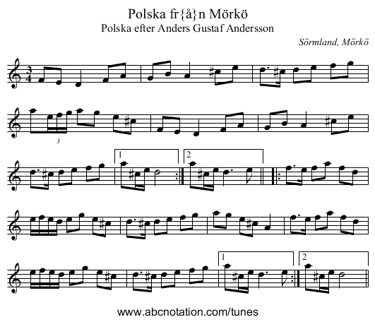 Polska fr&aring;n M&ouml;rk&ouml; - staff notation