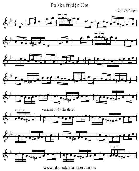 Polska fr&aring;n Ore - staff notation