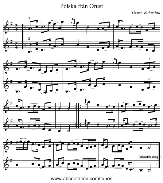 Polska från Orust - staff notation