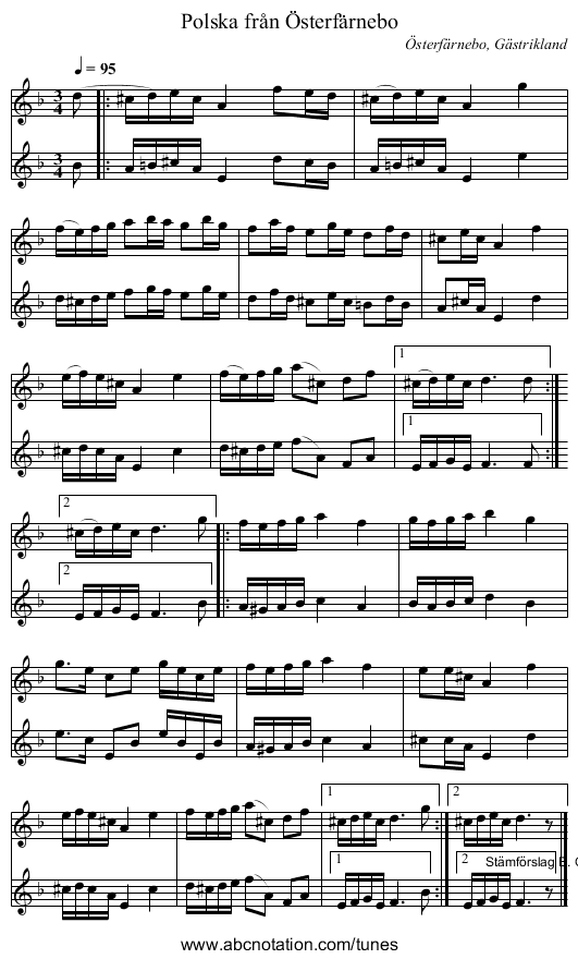 Polska från Österfärnebo - staff notation