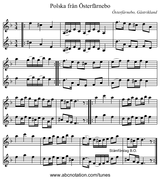 Polska från Österfärnebo - staff notation