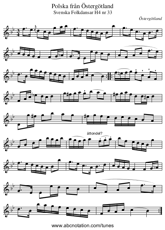 Polska från Östergötland - staff notation