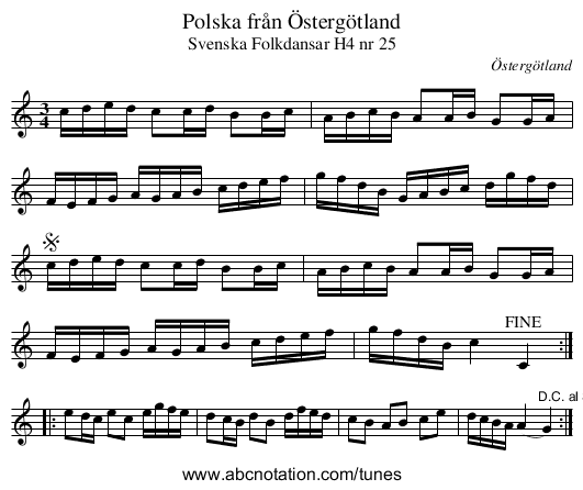 Polska från Östergötland - staff notation