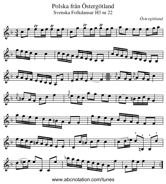 Polska från Östergötland - staff notation