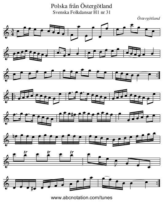 Polska från Östergötland - staff notation