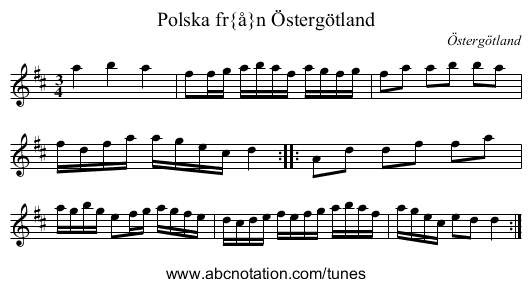 Polska fr&aring;n &Ouml;sterg&ouml;tland - staff notation