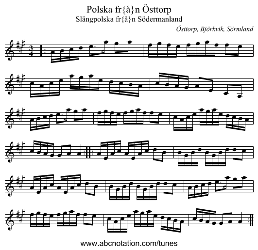 Polska fr&aring;n &Ouml;sttorp - staff notation