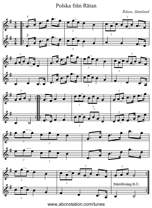 Polska från Rätan - staff notation