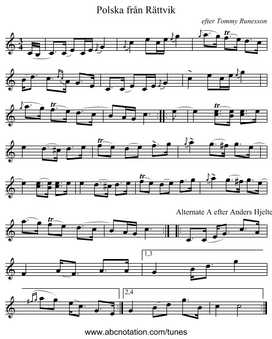 Polska fr&aring;n R&auml;ttvik - staff notation