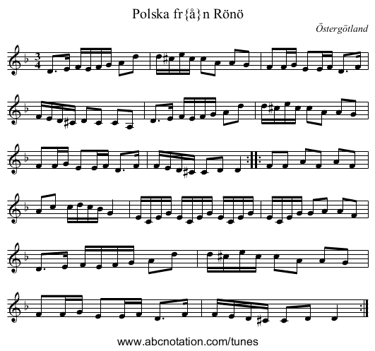 Polska fr&aring;n R&ouml;n&ouml; - staff notation